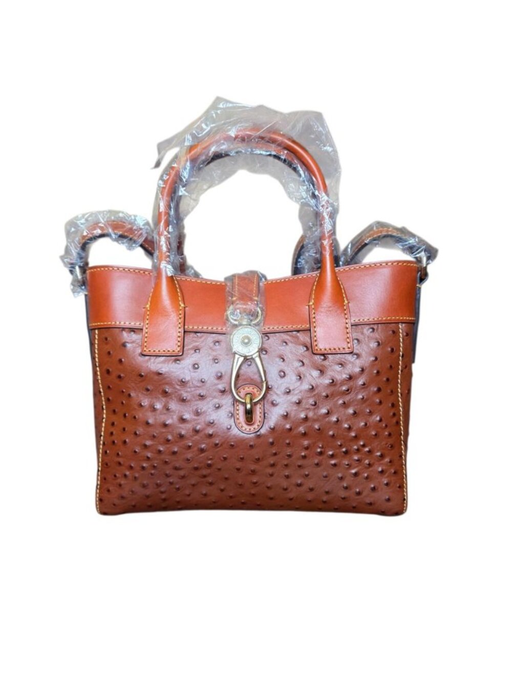 Dooney & Bourke Amelie Tote Cognac Ostrich Leather Satchel NWT Crossbody OT1031 - Picture 13 of 16